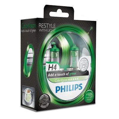Купить PHILIPS 12342CVPGS2 Лампа для автомобильных фар, зеленый ColorVision H4/12 В/60/55 Вт