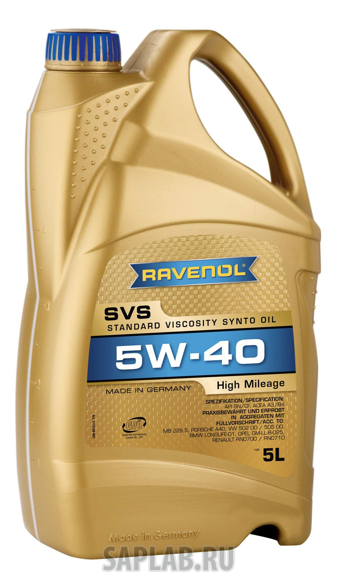Купить RAVENOL 4014835802841 Моторное масло Ravenol SVS Standard Viscosity Synto Oil SAE 5W-40 5л