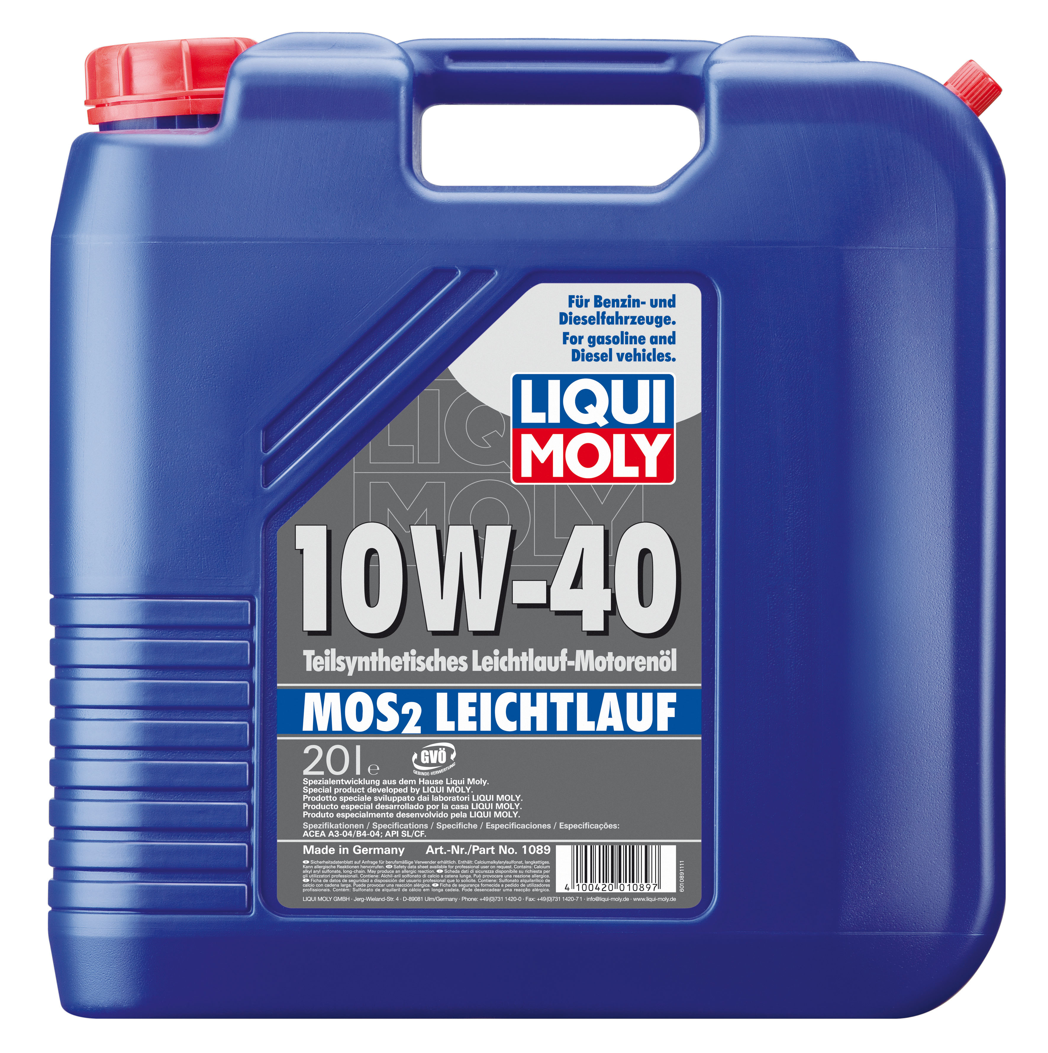 Купить LIQUI MOLY 1089 Моторное масло Liqui moly MoS2 Leichtlauf 10W-40 20л