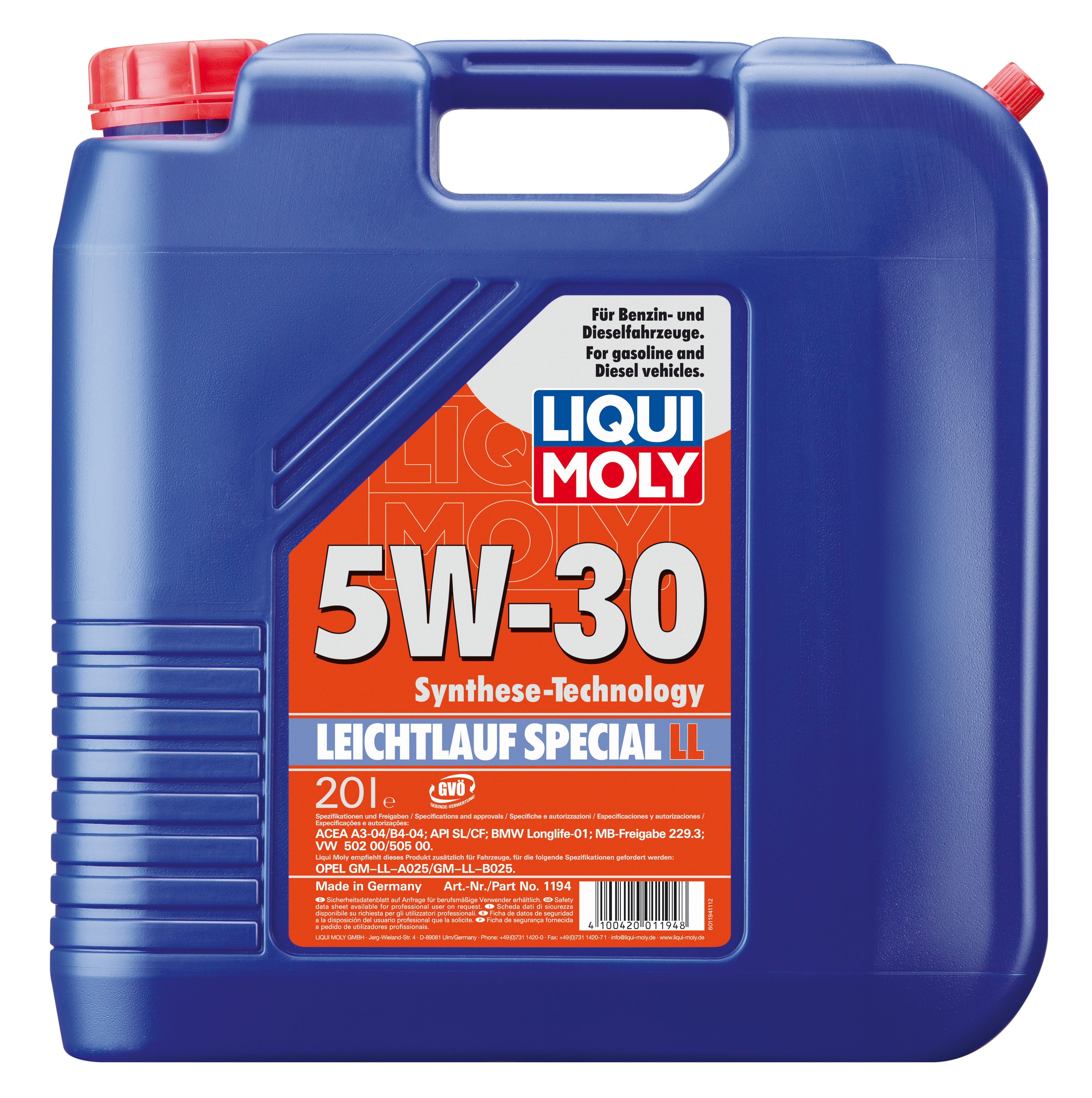 Купить LIQUI MOLY 1194 Масло моторное Liqui moly Leichtl. Special LL 5W-30  20л